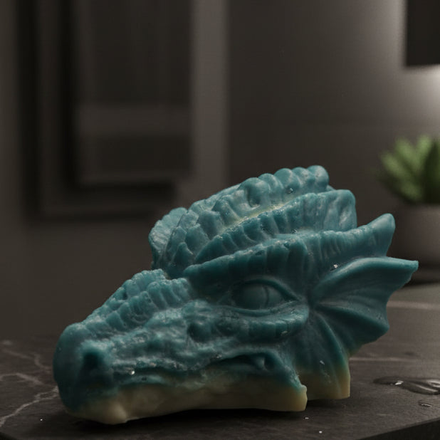 Savon naturel surgras a la verveine exotique en forme de tĂȘte de dragon